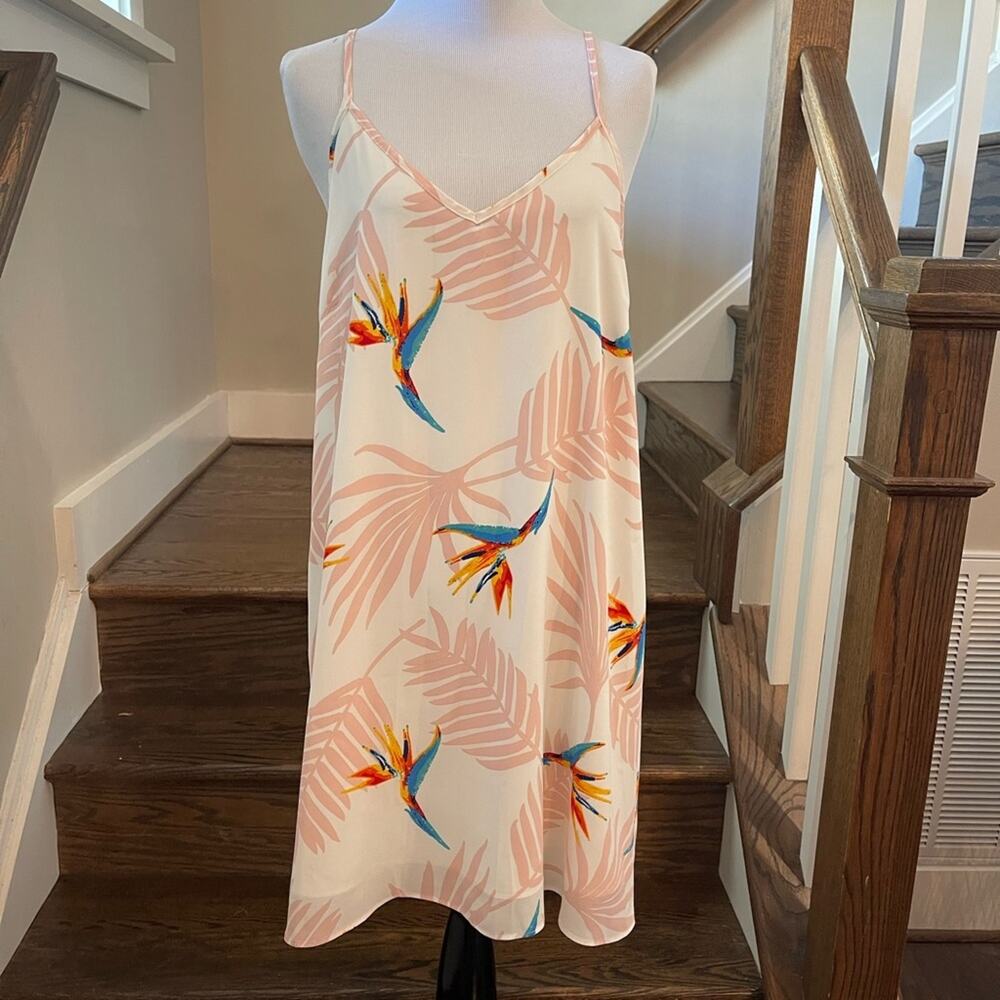 Asher Winnie Birds of Paradise Floral Pattern Mini Slip Dress Size Medium